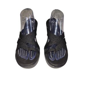 Skechers Women's Rumble On-Heat Maze Black Wedge Sandal 11